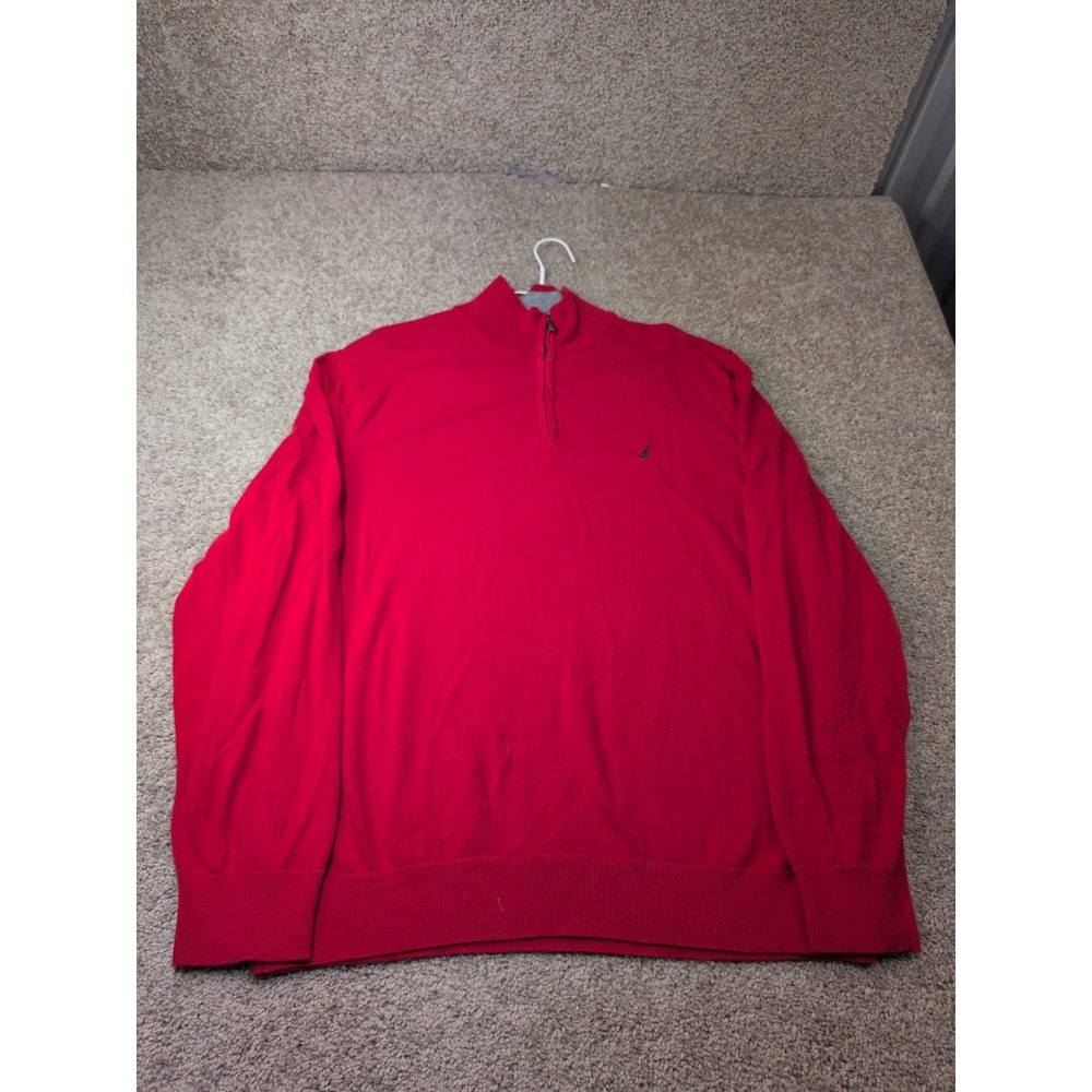 Nautica Mens XXL Red Quarter Zip Pullover Sweater Mock Neck Long Sleeve Logo